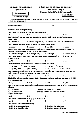 Đề kiểm tra học kỳ I môn Hóa học Lớp 10 - Mã đề 320 - Năm học 2018-2019 - Sở giáo dục và đào tạo Quảng Nam